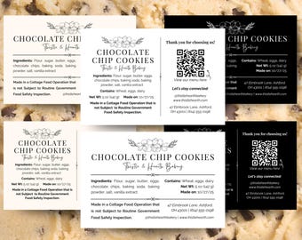 Editable Cottage Food Law Label Template QR Code Canva Cottage Food Label Printable Bakery Ingredients Sticker Design