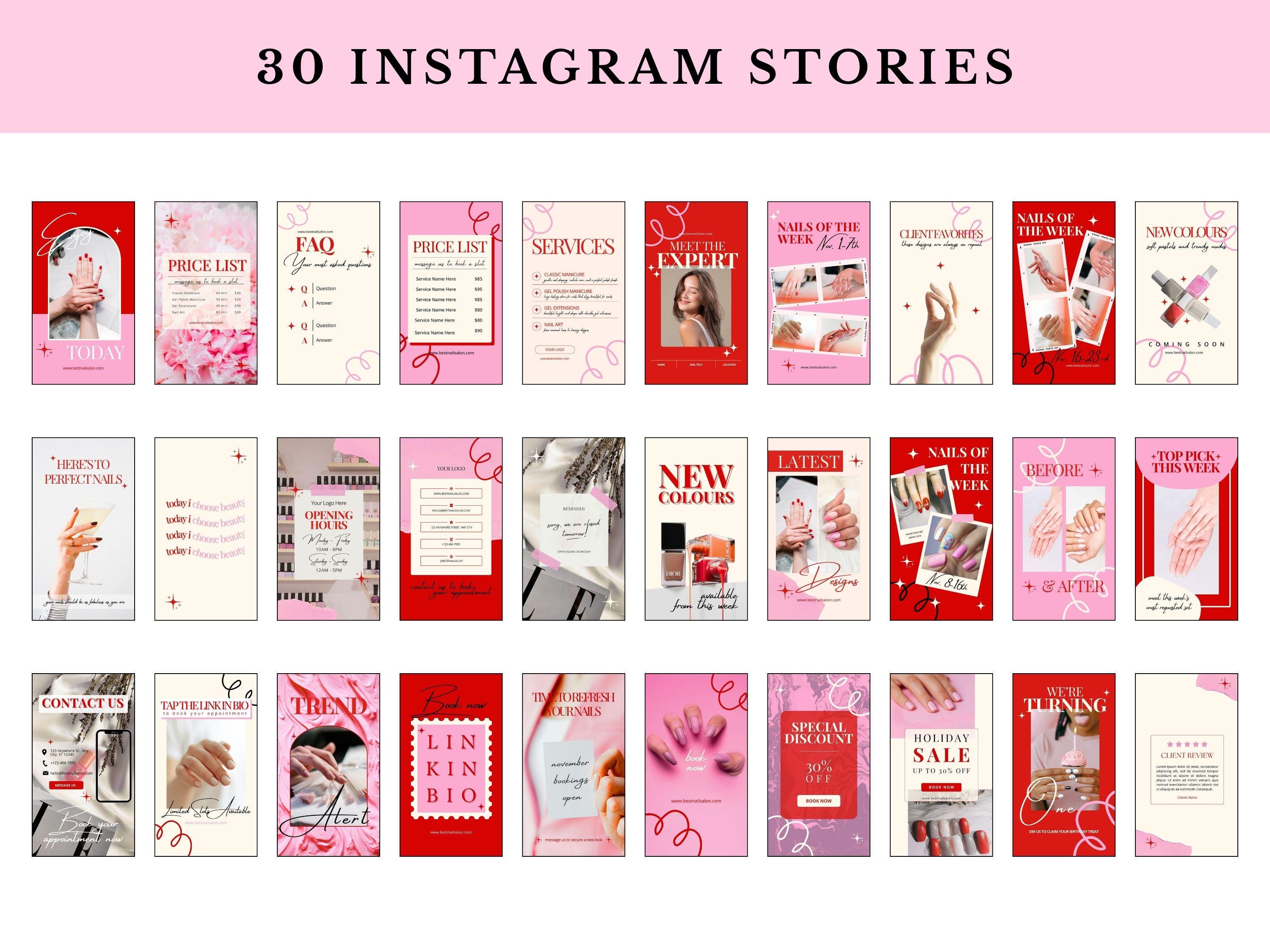 Nail Salon Instagram Templates Nail Tech Social Media Bundle Canva Pink ...