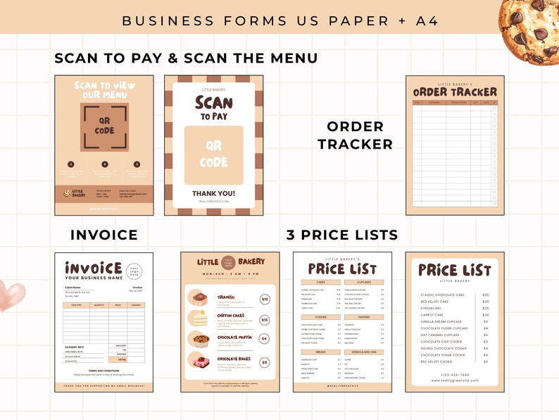 Editable Bakery Business Template Bundle Cute Printable Canva Branding ...