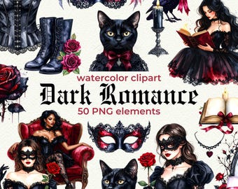 Dark Romance Clipart PNG – Gothic Bookish Art for Smut Readers, Enemies to Lovers, Morally Grey Romantasy & Spicy Academia Journals