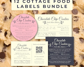 12 Pastel Cottage Food Label Template Bundle QR Code Canva Cute Editable Cottage Food Law Printable Bakery Ingredients Sticker Design PP