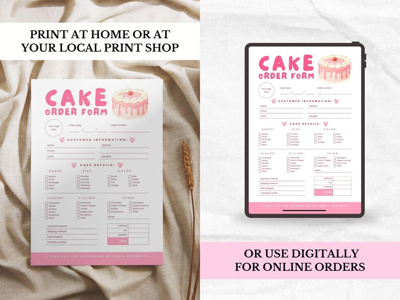 Cake Order Form Editable Template, Cute Pink Bakery Business Form ...