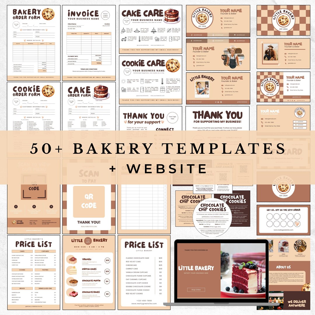 Editable Bakery Business Template Bundle Cute Printable Canva Branding ...