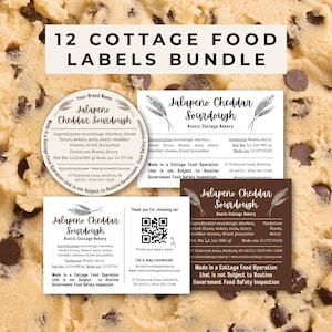 12 Cottage Food Label Vorlage Bundle Sauerteigbrot Bäckerei bearbeitbarer QR-Code Rustikaler Cottage Lebensmittelgesetz Canva druckbarer Zutaten Aufkleber CC