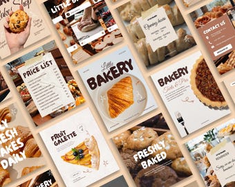 Bäckerei Instagram Vorlage Canva | Bearbeitbares Post und Story Marketing Bündel | Cafe & Konditorei Business Branding Pfund