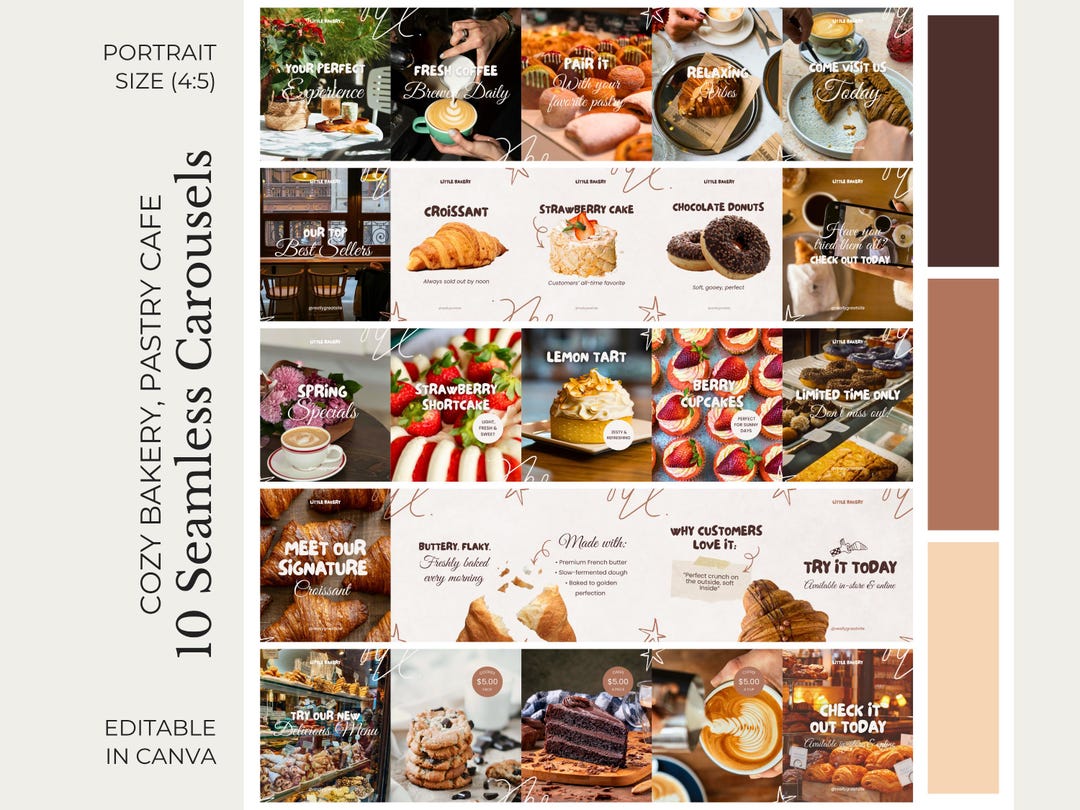 Bakery Instagram Seamless Carousel Canva Templates Cafe Patisserie ...