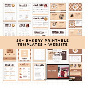 Editable Bakery Business Template Bundle Cute Printable Canva Branding Kit: Invoice, Price List, Care Cards, QR Signs, Order Forms