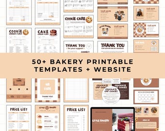 Editable Bakery Business Template Bundle Cute Printable Canva Branding Kit: Invoice, Price List, Care Cards, QR Signs, Order Forms LB
