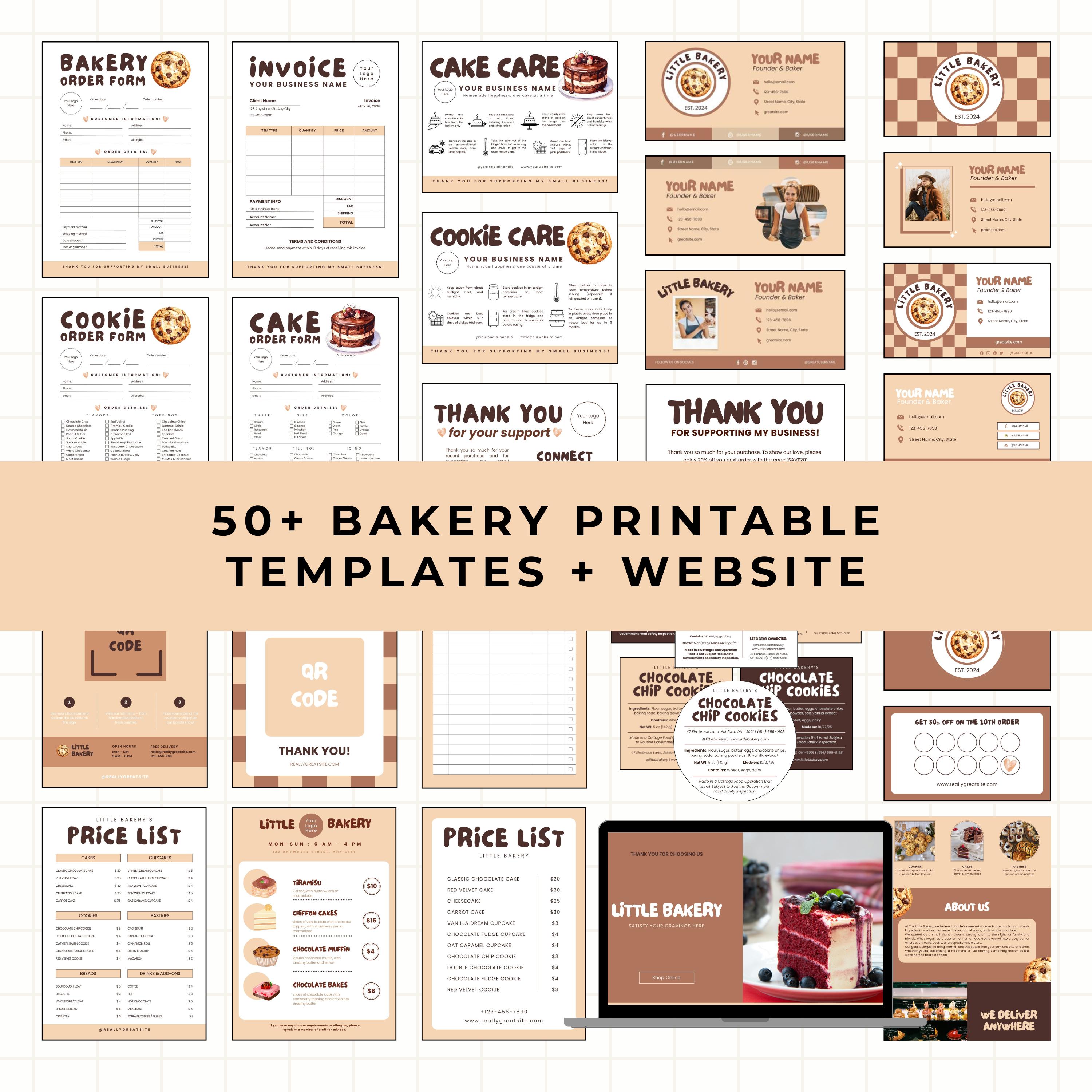 Editable Bakery Business Template Bundle Cute Printable Canva Branding ...