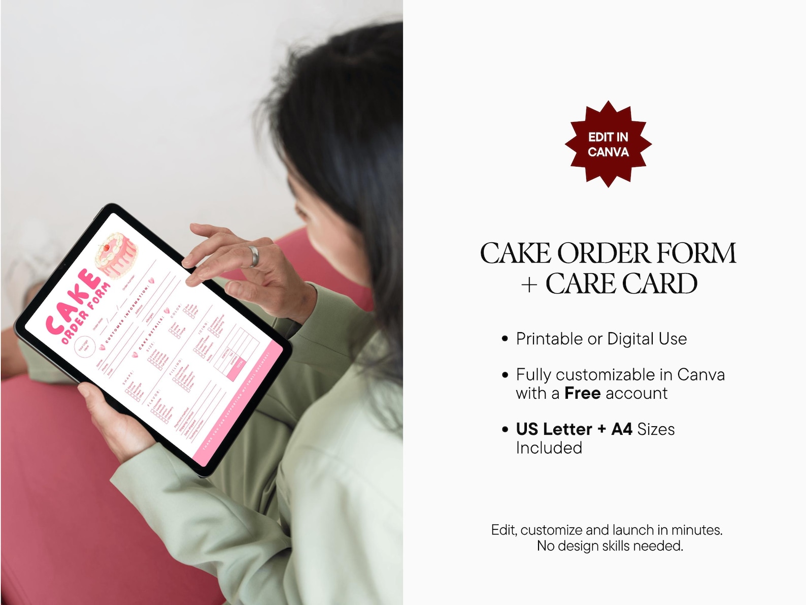 Cake Order Form Editable Template, Cute Pink Bakery Business Form ...