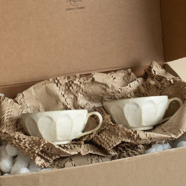 Kohyo Rinka 2 Stück Suppenbecher Set | Japanische Keramik - Kaneko Keramik - Rustikale Tasse - Paar Tasse - Handgemachtes Geschenk - Creme Tasse