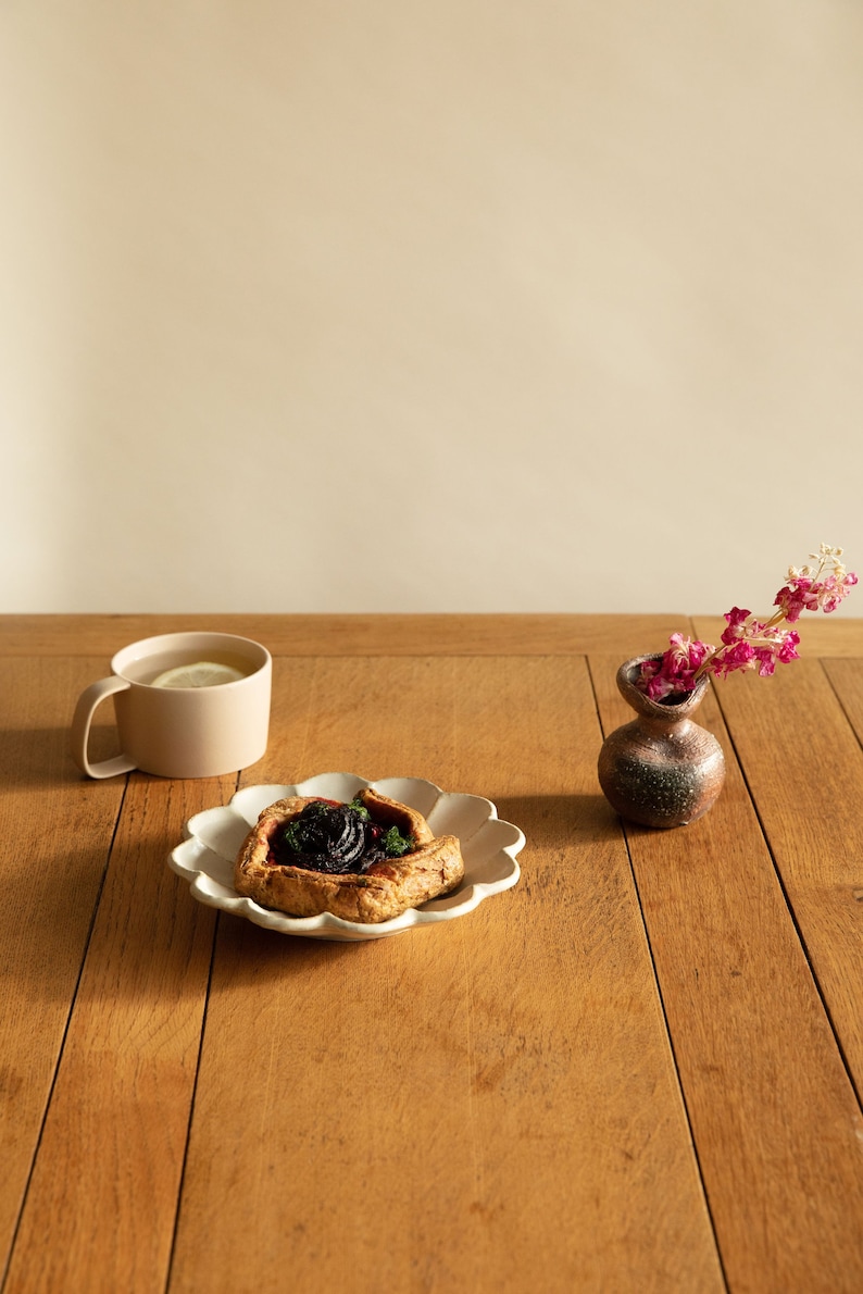 Piatto Kohyo Rinka Petal 17cm / Ceramica giapponese Piatto rustico bianco sporco ceramica artistica Piatto da dessert set da pranzo Contorno immagine 5