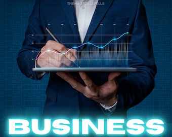 May include: A man in a blue suit is holding a tablet with a graph showing an upward trend. The text "SAME DAY CAST - FAST RESULTS" and "BUSINESS SUCCESS SPELL" is displayed on the image.