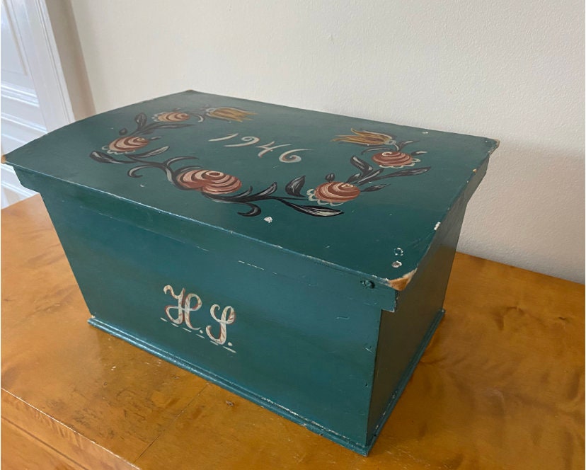 Floral painted old wooden little chest vintage Etsy
