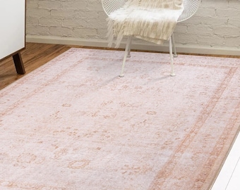 Tappeto di colore beige e rosa, tappeto vintage 8x10, soggiorno Teppich invecchiato, tappeti per sala da pranzo, tappeto orientale sbiadito, decorazioni per la casa, tappeti 9x12