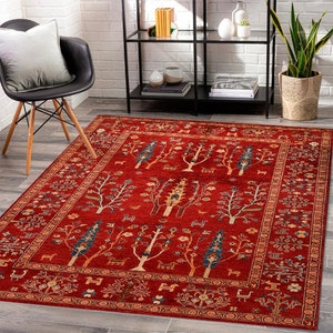 Elegante tappeto turco Kilim rosso, ideale per una fattoria, perfetto per la zona giorno, tappeto eclettico per la decorazione della casa, tappeto tradizionale in stile vintage immagine 4