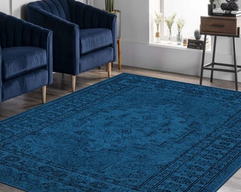 Alfombra turca azul cobalto para salón dormitorio comedor, alfombras 8x10, alfombra de estilo vintage para granja, alfombra de área extra grande, Boho Chic