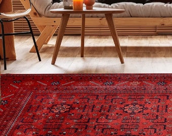 Alfombra roja turca, alfombra de estilo vintage afgano, sala de estar de alfombras, alfombra oriental étnica, kilim rojo, moderno de mediados de siglo, alfombras 8x10, alfombra de dormitorio