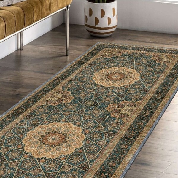 Persian Style Runner, Entryway Hallway Bathroom Kitchen Runner, Oriental Hallway Runner Rug, Ultra-Thin Antique Collection Runner Rug