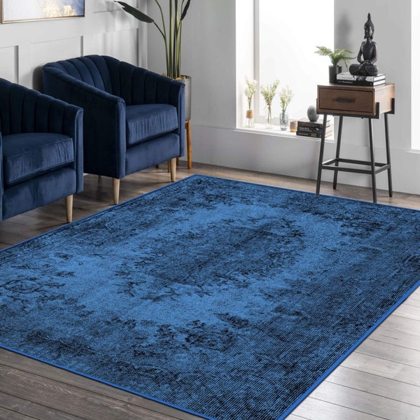 Indoor Throw Low Pile Rug, Turkish Rug Area, Blue Oriental Carpet, Turkish Carpets for Living Room,  Rugs for Entrance Bedrooms Diningrooms