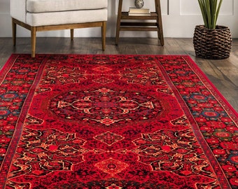 Oriental Bedroom Rug in Red, Intricate Patterns and Contrasting Colors for a Unique Touch, Rugs Livingroom, Unique Style Carpet from Turkey