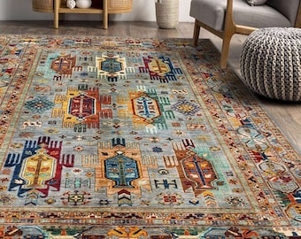 Traditional Retro Rug Vintage Style, Bohemian Afghan Tribal Carpet, Oriental Teppich, Mid Century Modern, Rugs Livingroom Bedroom, Rugs 8x10