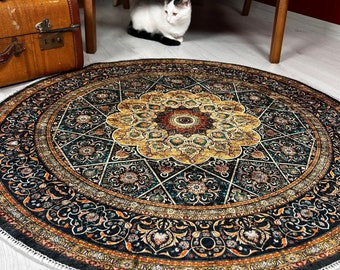 Tapis rond d'intérieur, jetté oriental pour entrée, hall, salon, salle de jeux, chambre, décoration de sol, chambre d'enfant, tapis rond ethnique médaillon