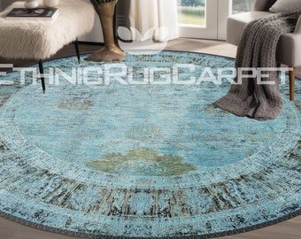 Artistry Underfoot, Oriental Turkish Round Rug, Cultural Chic, Livingroom Round Rug, Warmth and Style Carpet, FAST FREE DELIVERY