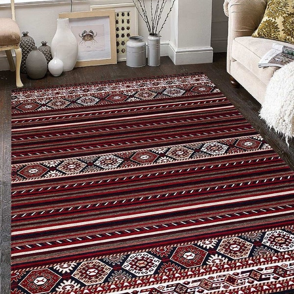 Turkish Kilim Rug, Oriental Carpet Kilim, Rugs for Living Room, Aztec Bohemian Tribal Rug, Red Kilim Rug, Anatolian Kilim Turkish, Rugs