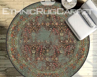 Cultural Chic, Turkish Round Rug in Green, Artistry Underfoot, Premium Quality Area Rug, Perfect Accent for Any Room, Step into Style