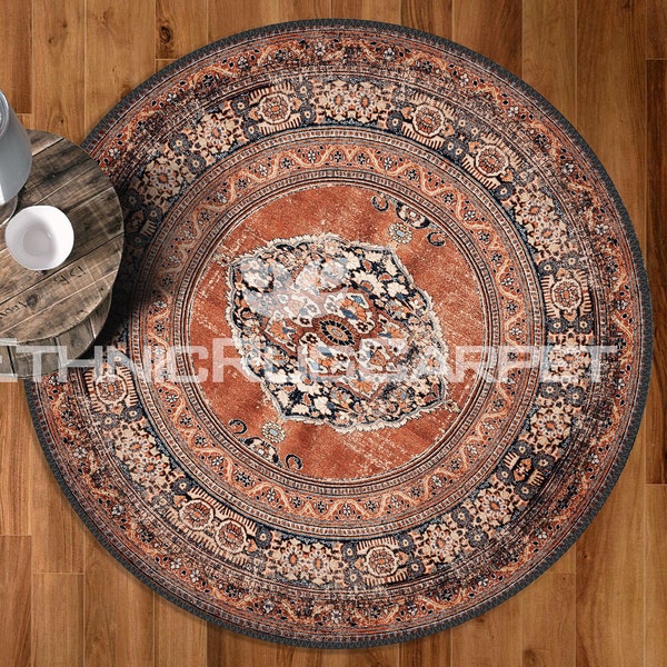 Round Terracota Oriental Rug, Stylish and durable round floor covering, Premium quality round floor mat, Round Rug 5 feet, Circular Tapestry