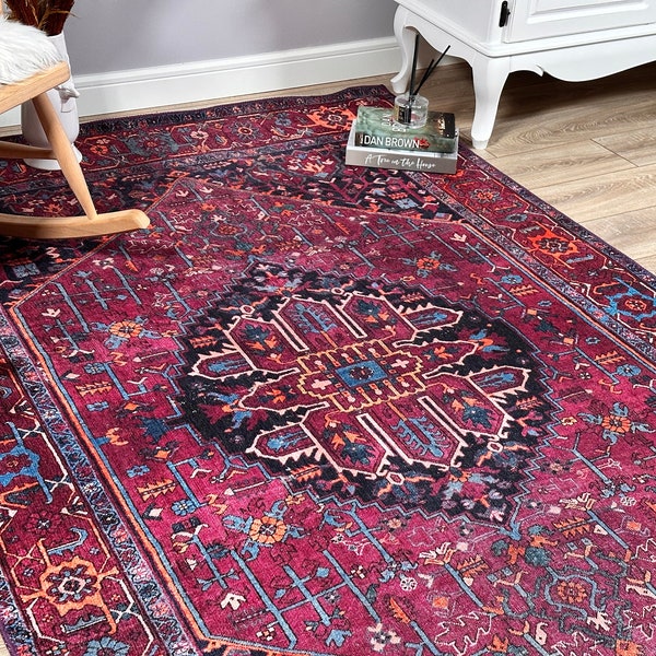 Jewel Tone Turkish Rug, Aesthetic Bohemian Rug, Living Room Excellent Rug, Heriz Rug 8x10, Large Area Rug, Antique Look Teppich, Rugs 9x12