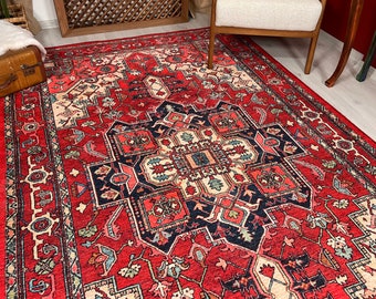 Turkish Rug, Traditional Oriental Carpet, Medallion Area Rug, Living Room Bedroom Dining Room Red Rug, Antique Style Vintage Look Rug