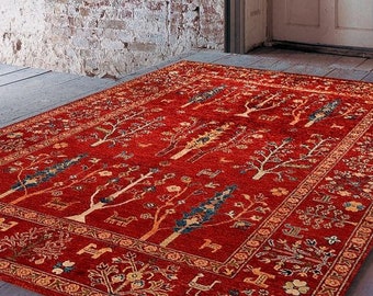 Stilvoller türkischer roter Kelimteppich, ideal für ein Bauernhaus, perfekt für den Wohnbereich, vielseitiger Wohnkulturteppich, traditioneller Teppich im Vintage-Stil