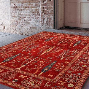 Elegante tappeto turco Kilim rosso, ideale per una fattoria, perfetto per la zona giorno, tappeto eclettico per la decorazione della casa, tappeto tradizionale in stile vintage immagine 1