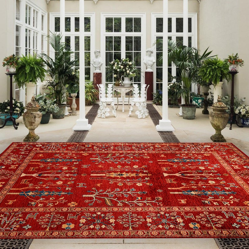 Elegante tappeto turco Kilim rosso, ideale per una fattoria, perfetto per la zona giorno, tappeto eclettico per la decorazione della casa, tappeto tradizionale in stile vintage immagine 3