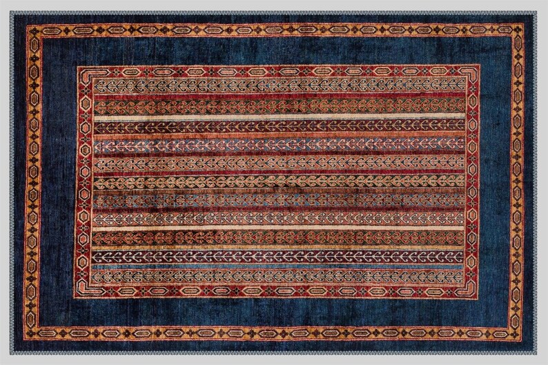Afghaans tapijt Oosters, traditioneel oosters premium kwaliteit tapijt, Turkmeense kelim tapijt blauw, eettafel tapijt, groot gebied tapijt, 6x9 voet tapijt afbeelding 3