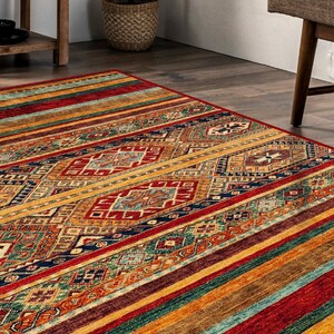 Alfombra Kilim de estilo vintage, alfombra oriental tradicional turca que no se desprende, sala de estar, dormitorio, comedor, oficina en casa, alfombra Kilim colorida 8x10 imagen 2