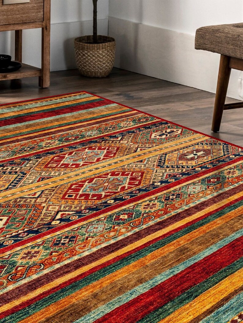 Alfombra Kilim de estilo vintage, alfombra oriental tradicional turca que no se desprende, sala de estar, dormitorio, comedor, oficina en casa, alfombra Kilim colorida 8x10 imagen 2