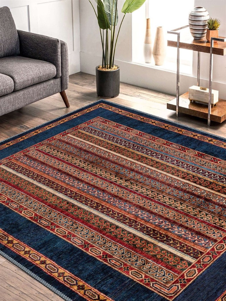 Afghaans tapijt Oosters, traditioneel oosters premium kwaliteit tapijt, Turkmeense kelim tapijt blauw, eettafel tapijt, groot gebied tapijt, 6x9 voet tapijt afbeelding 2