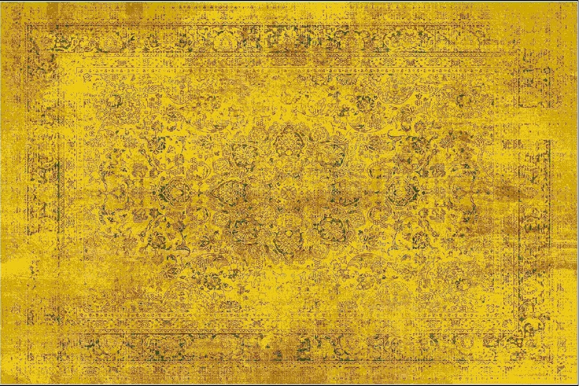 Türkischer Teppich gelb, Vintage Stil Mid Century Gelb Teppich