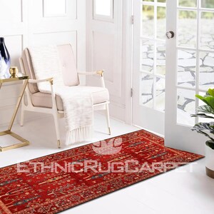 Elegante tappeto turco Kilim rosso, ideale per una fattoria, perfetto per la zona giorno, tappeto eclettico per la decorazione della casa, tappeto tradizionale in stile vintage immagine 8