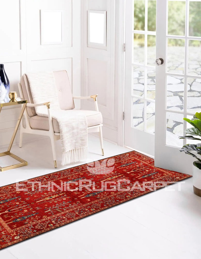 Elegante tappeto turco Kilim rosso, ideale per una fattoria, perfetto per la zona giorno, tappeto eclettico per la decorazione della casa, tappeto tradizionale in stile vintage immagine 8