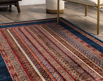 Alfombra afgana oriental, alfombra oriental tradicional de primera calidad, alfombra turcomana Kilim azul, alfombra de mesa de comedor, alfombra de área grande, alfombra de 6x9 pies