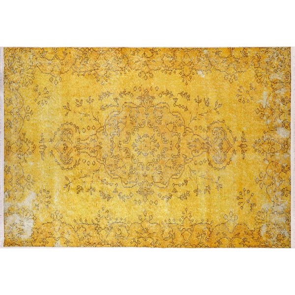 Alfombra sobreteñida amarilla turca, alfombra 9x12, alfombra oriental vintage, alfombra dorada, alfombra de área rústica, alfombra de sala de estar, alfombra de alfombra de Anatolia, alfombra de dormitorio