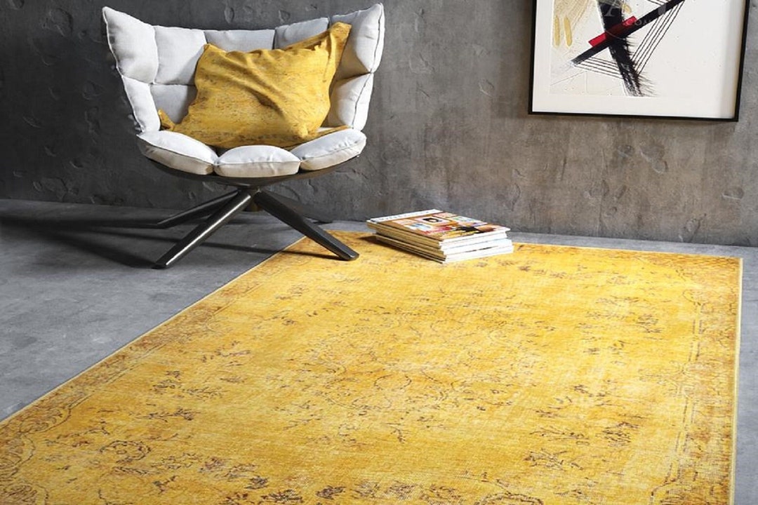 Mustard Yellow Rug Yellow Overdyed Rug Oriental Turkish Rug - Etsy