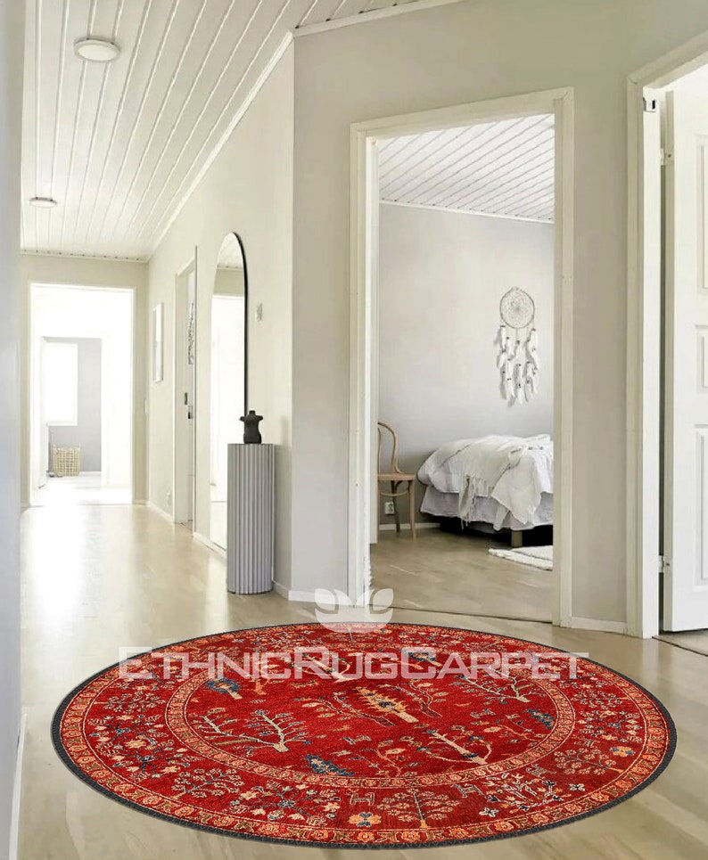 Elegante tappeto turco Kilim rosso, ideale per una fattoria, perfetto per la zona giorno, tappeto eclettico per la decorazione della casa, tappeto tradizionale in stile vintage immagine 7