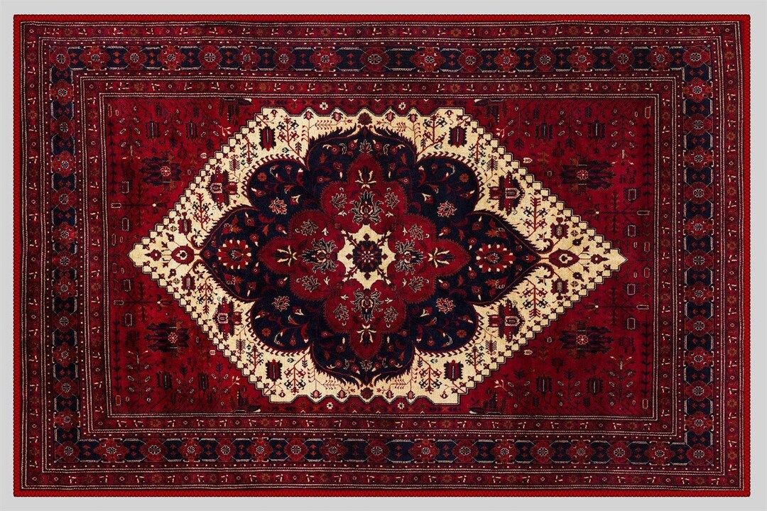 Red Afghan Rug Vintage Style Oriental Rug Living Room Tapis Etsy