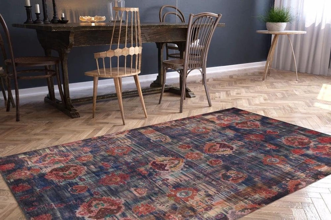 Rugs 9x12 Oriental Rug Navy Blue Bedroom Rug Large Area Etsy