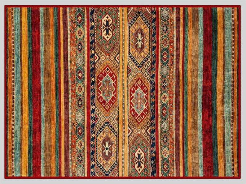 Alfombra Kilim de estilo vintage, alfombra oriental tradicional turca que no se desprende, sala de estar, dormitorio, comedor, oficina en casa, alfombra Kilim colorida 8x10 imagen 5